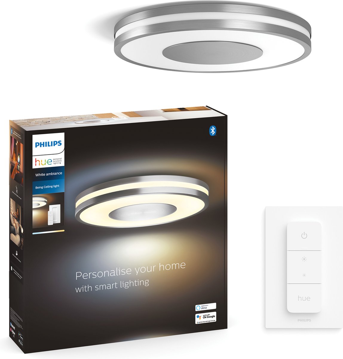 Philips Hue Being plafondlamp - White Ambiance - aluminium - Bluetooth - incl. 1 dimmer switch - Philips Hue