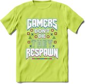 Gamers don't die T-shirt | Neon | Gaming kleding | Grappig game verjaardag cadeau shirt Heren – Dames – Unisex | - Groen - M
