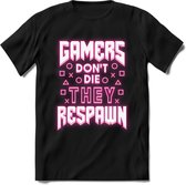 Gamers don't die T-shirt | Neon Roze | Gaming kleding | Grappig game verjaardag cadeau shirt Heren – Dames – Unisex | - Zwart - M