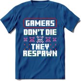 Gamers don't die pixel T-shirt | Gaming kleding | Grappig game verjaardag cadeau shirt Heren – Dames – Unisex | - Donker Blauw - S
