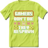 Gamers don't die pixel T-shirt | Gaming kleding | Grappig game verjaardag cadeau shirt Heren – Dames – Unisex | - Groen - L