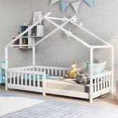 Bol.com Huisbedden voor kinderen - groot bed met dak en hek - houten bedframe voor kinderen tieners meisjes en jongens - eenvoud... aanbieding