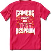 Gamers don't die T-shirt | Geel | Gaming kleding | Grappig game verjaardag cadeau shirt Heren – Dames – Unisex | - Roze - M