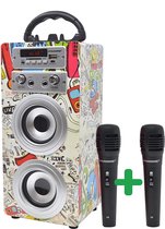 DYNASONIC - Draagbare bluetooth karaoke luidspreker met microfoons, USB- en SD-lezer, FM-radio model 025 (2 microfoons)
