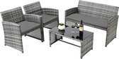 Manzibo Moderne Tuinset 4 persoons - Loungeset - Tuinstoel - Tuintafel - Tuinbank - 4-delige Tuinset - Twee Stoelen, Bank en Bijzettafel - Grijs