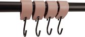 Brute Strength - Leren S-haak hangers - Roze - 4 stuks - 12,5 x 2,5 cm – Zwart zilver – Leer - handdoekhaakjes - Ophanghaken – kapstokhaak