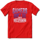 Gamers don't die T-shirt | Paars | Gaming kleding | Grappig game verjaardag cadeau shirt Heren – Dames – Unisex | - Rood - XXL