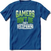 Gamers don't die T-shirt | Groen | Gaming kleding | Grappig game verjaardag cadeau shirt Heren – Dames – Unisex | - Donker Blauw - L