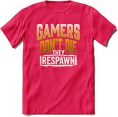 Gamers don't die T-shirt | Geel | Gaming kleding | Grappig game verjaardag cadeau shirt Heren – Dames – Unisex | - Roze - S
