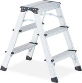 Bol.com Relaxdays dubbele trap - dubbel oploopbaar - huishoudtrap aluminium - trap - keukentrap - 3 tredes aanbieding