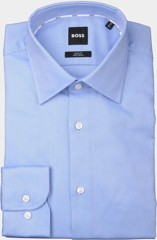 BOSS Hank slim fit overhemd - twill - blauw - Strijkvriendelijk - Boordmaat: 40