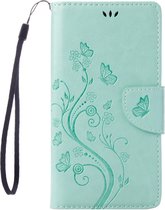 Apple iPhone SE (2022) Hoesje - Mobigear - Flowers Serie - Kunstlederen Bookcase - Turquoise - Hoesje Geschikt Voor Apple iPhone SE (2022)