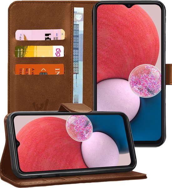 Coque Samsung Galaxy A13 4G - Book Case Cuir Wallet Cover Wallet Card Holder Cover Marron
