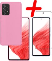 Samsung Galaxy A53 Hoesje Siliconen Met Screenprotector - Samsung Galaxy A53 Case Hoes Met Screenprotector - Licht Roze