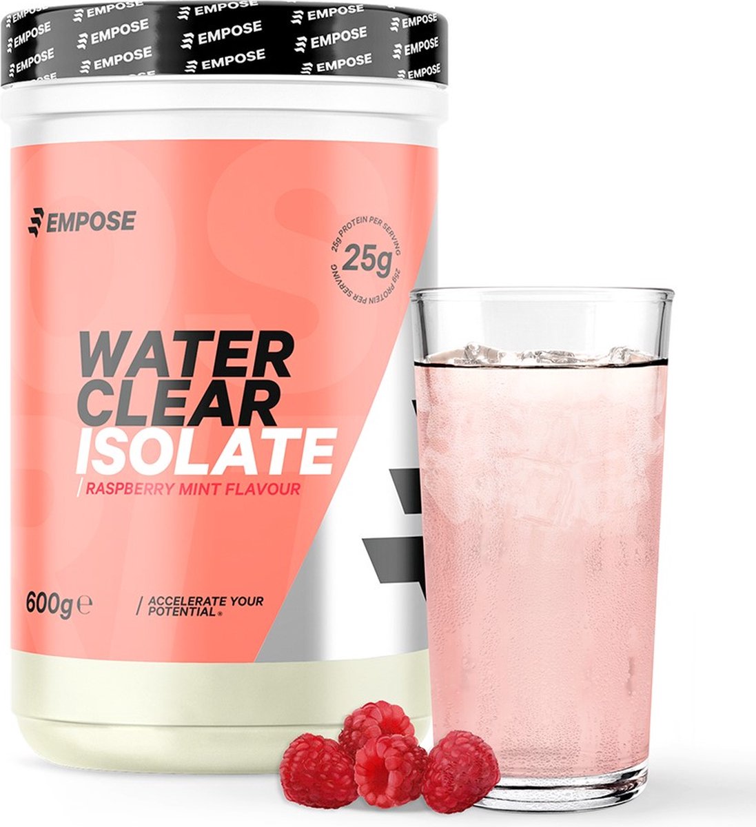 Empose Nutrition Water Clear Isolate - Proteine Ranja - Eiwit Poeder - Whey-Isolaat - Proteine poeder - Suikervrij/Vetvrij - 600 gr - Raspberry Mint