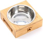 Voerbak hond - Honden Voerbak - Katten voerbak - Kleine hond - Kat - Drinken - Eten - Bamboo - Rvs bakjes 12 cm doorsnee