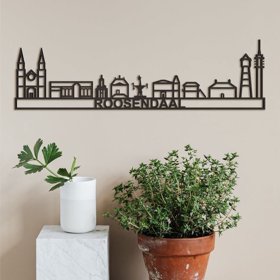 Skyline Roosendaal (mini) Zwart Mdf Wanddecoratie Voor Aan De Muur Met Tekst City Shapes