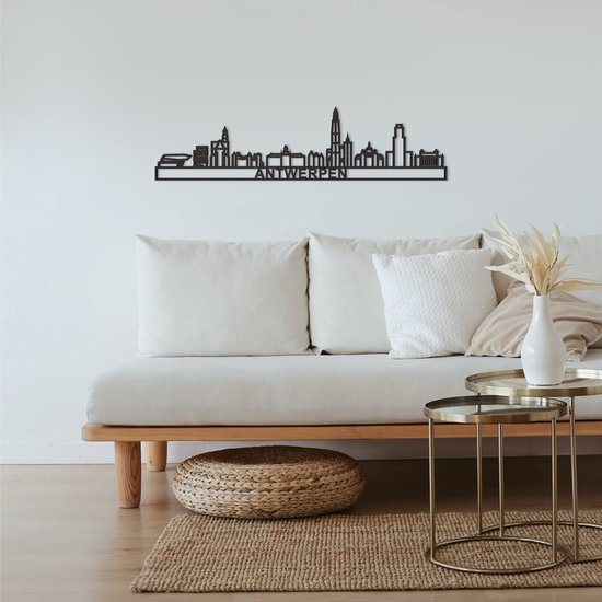Skyline Anvers Zwart MDF 130 Cm Décoration murale Pour Le Mur Avec Texte City Shapes