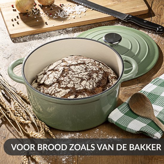 Navaris Gietijzeren Braadpan Met Deksel - Groene Dutch Oven Voor Inductie Gas En Keramisch Koken Navaris Gietijzeren Braadpan Met Deksel - Groene Dutch Oven Voor Inductie Gas En Keramisch Koken