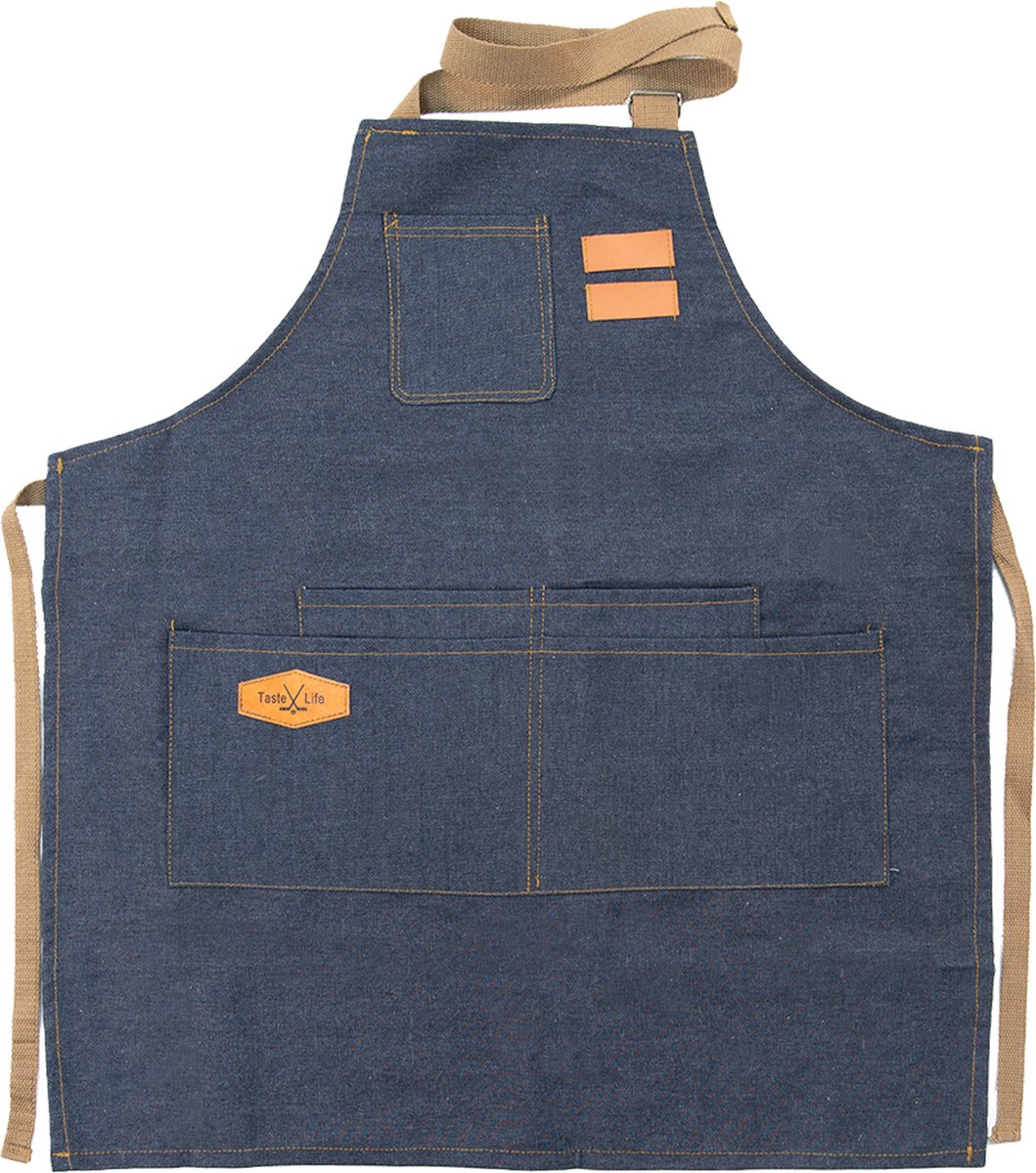 Clayre & Eef Keukenschort 73x65 cm Blauw Katoen Polyester BBQ Schort