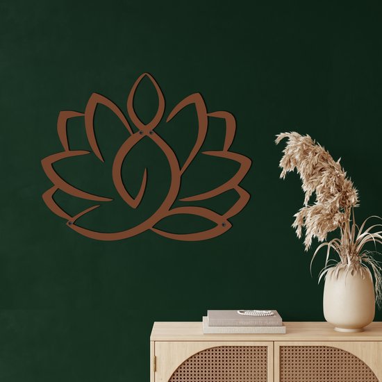 Décoration Murale Lotus En Métal - Noir, 28x24,5 Cm - Art Mural Silhouette Pour Intérieur/extérieur - 3
