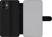 Bookcase Geschikt voor iPhone 12 telefoonhoesje - Metaal print - Grijs - Met vakjes - Wallet case met magneetsluiting