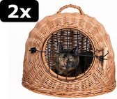 2x ROTAN KATTENMAND MET DEUR 50CM