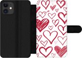 Bookcase Geschikt voor iPhone 12 Pro telefoonhoesje - Een illustratie met verschillende hartjes op een witte achtergrond - Met vakjes - Wallet case met magneetsluiting