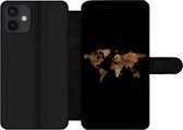 Bookcase Geschikt voor iPhone 12 telefoonhoesje - Wereldkaart - Doek - Kaart - Met vakjes - Wallet case met magneetsluiting