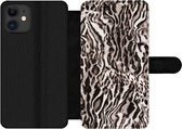 Bookcase Geschikt voor iPhone 12 Pro telefoonhoesje - Panterprint - Vormen - Zwart - Bruin - Met vakjes - Wallet case met magneetsluiting