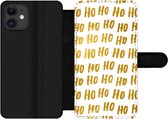 Bookcase Geschikt voor iPhone 12 Pro Max telefoonhoesje - Quotes - Kerstman - Spreuken - Ho ho ho - Goud - Met vakjes - Wallet case met magneetsluiting