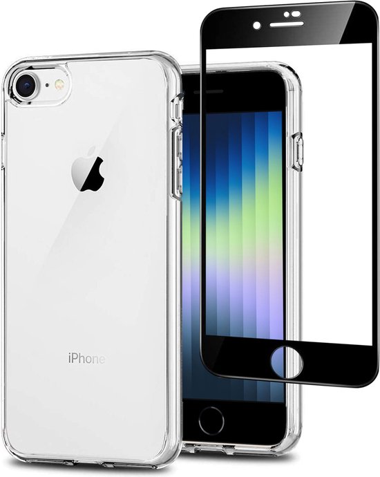 Geschikt voor iPhone SE 2022 Hoesje + Screenprotector – Full Cover Gehard Glas – TPU Case – Transparant