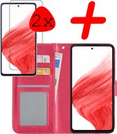 Samsung Galaxy A53 Hoesje Bookcase 2x Screenprotector - Samsung Galaxy A53 Case Hoes Cover - Samsung Galaxy A53 Screenprotector 2x - Donker Roze