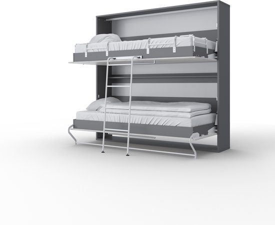 Maxima House - INVENTO 22 Elegance - Stapel Vouwbed - Logeerbed - Opklapbed - Bedkast - Stapelbed - Bunk Bed - Inclusief LED - Grijs / Monaco Eiken - 2x90x200cm