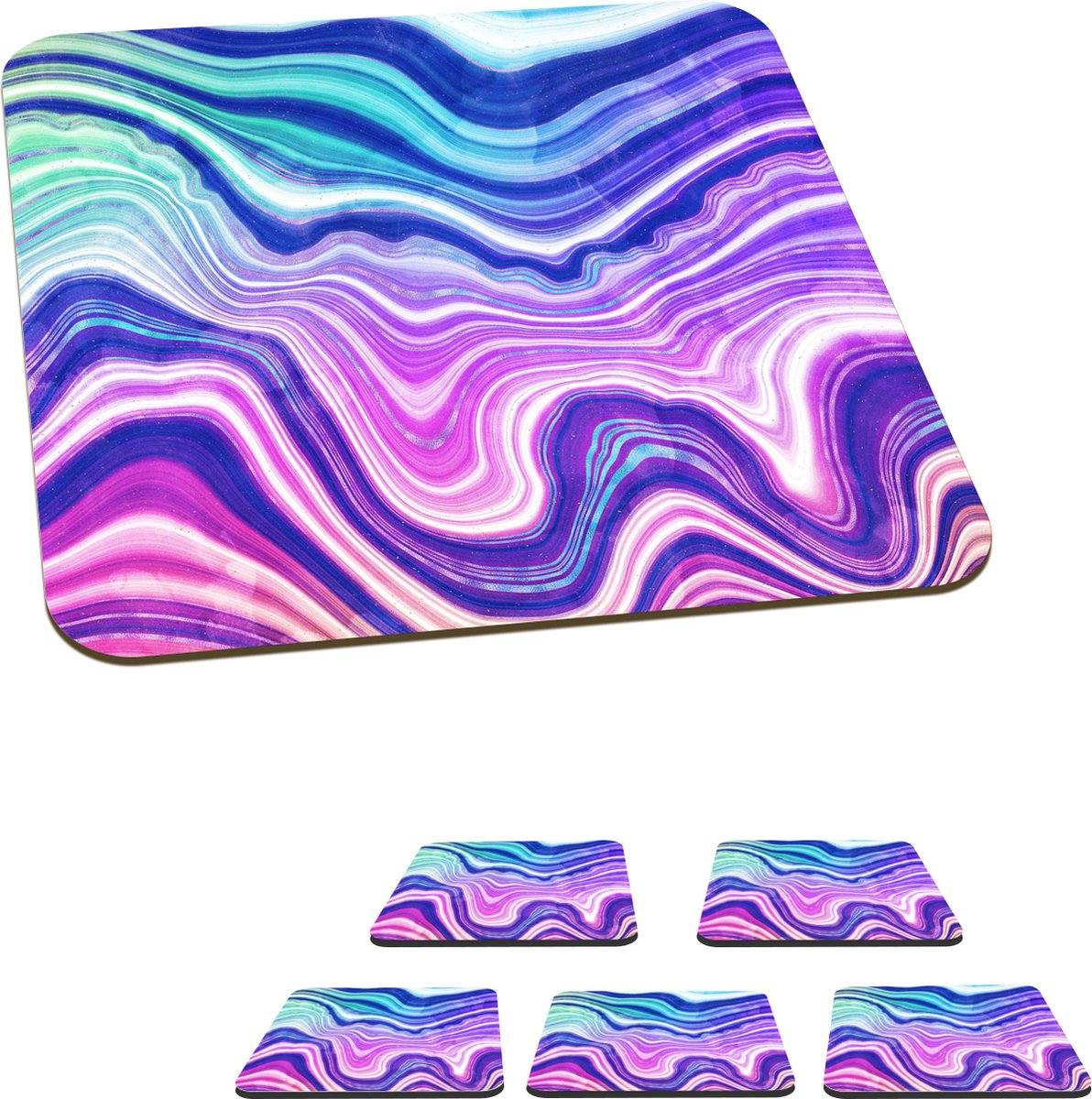 Onderzetters voor glazen - Marmer - Blauw - Wit - 10x10 cm - Glasonderzetters - 6 stuks