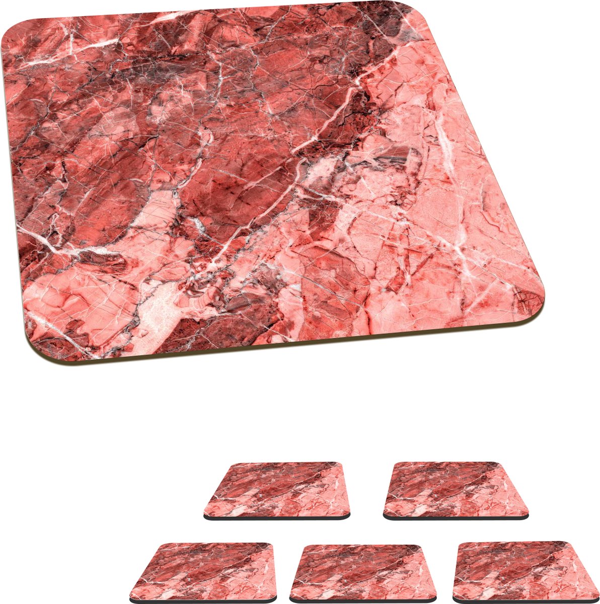 Onderzetters voor glazen - Steen - Rood - Roze - Graniet - 10x10 cm - Glasonderzetters - 6 stuks