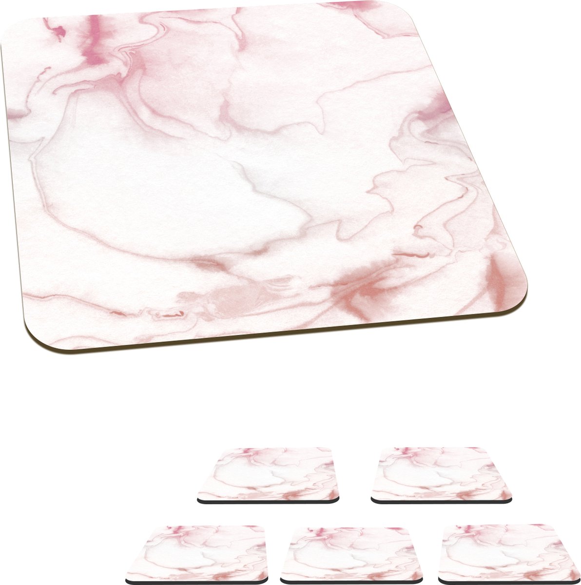 Onderzetters voor glazen - Marmer - Roze - Wit - 10x10 cm - Glasonderzetters - 6 stuks
