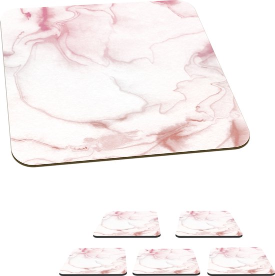 Sous- Sous-verres pour verres - Marbre - Rose - Wit - 10x10 cm - Sous-verres en verre - 6 pièces