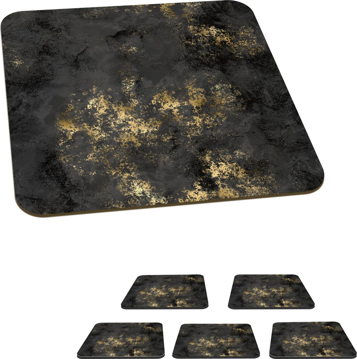 Onderzetters voor glazen - Structuur - Goud - Zwart - 10x10 cm - Glasonderzetters - 6 stuks