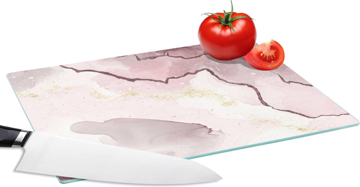 Glazen Snijplank - 28x20 - Marmer - Geel - Patronen - Snijplanken Glas
