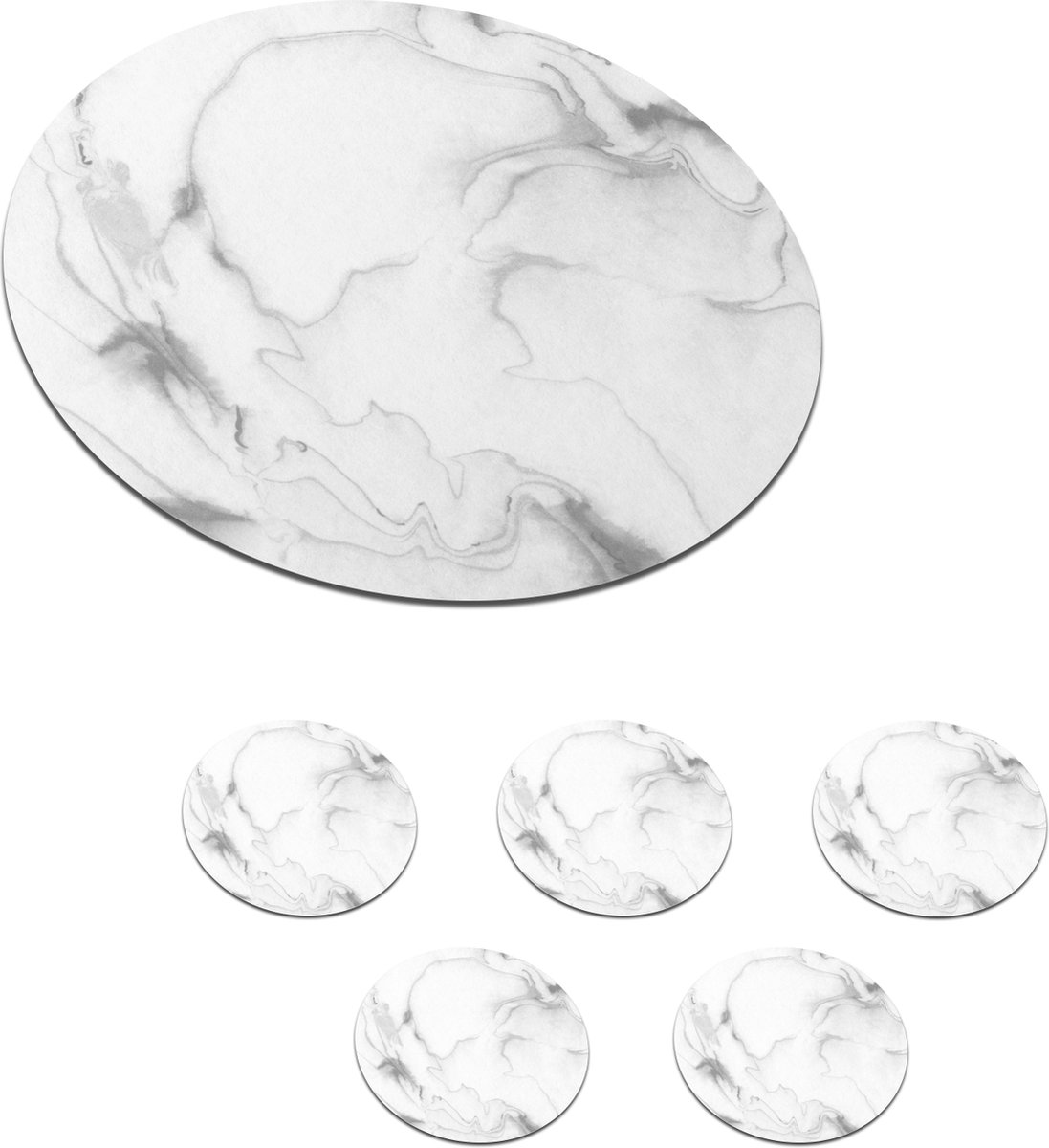 Onderzetters voor glazen - Rond - Marmer - Wit - Patronen - 10x10 cm - Glasonderzetters - 6 stuks