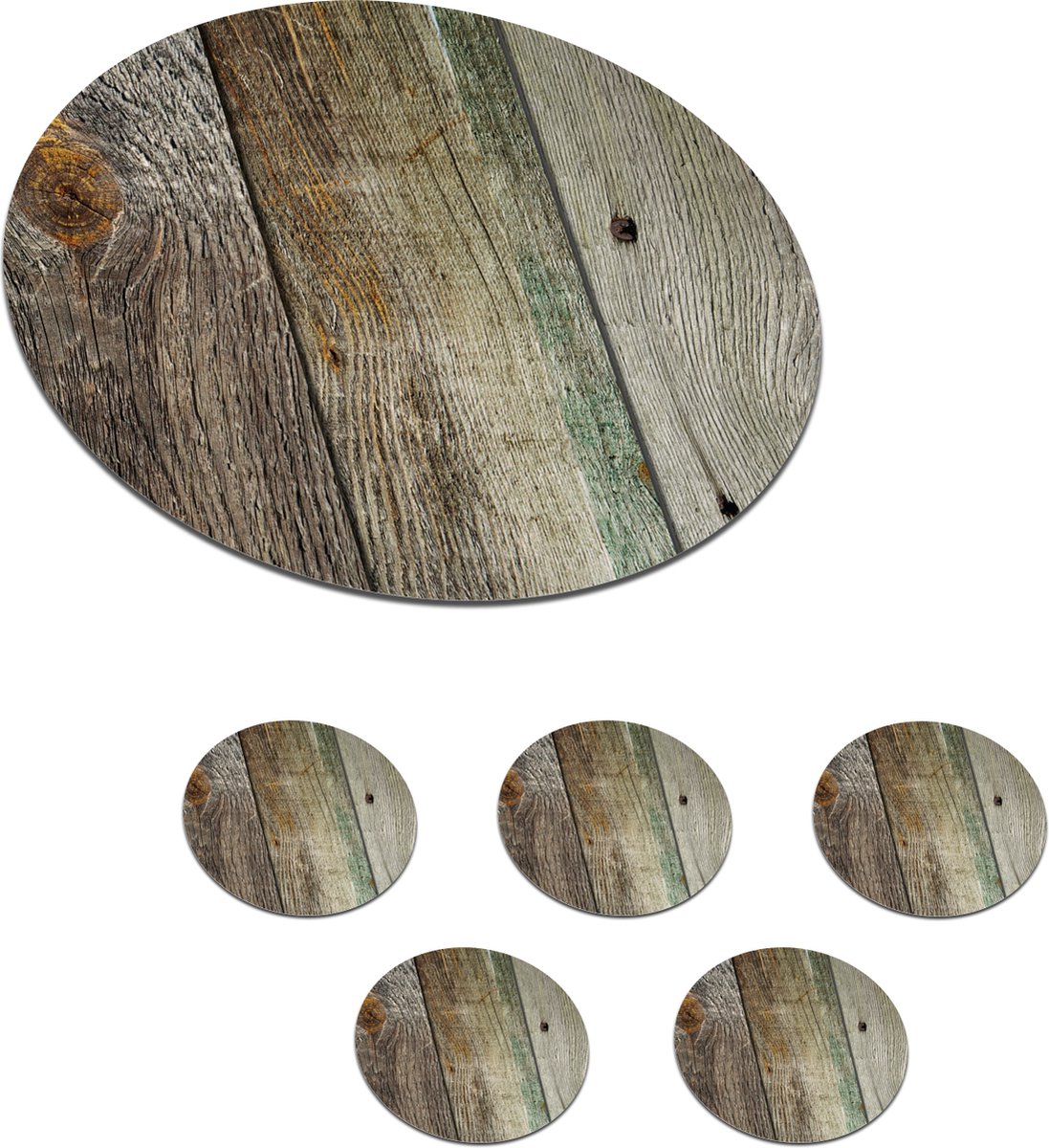 Onderzetters voor glazen - Rond - Hout - Plank - Design - 10x10 cm - Glasonderzetters - 6 stuks