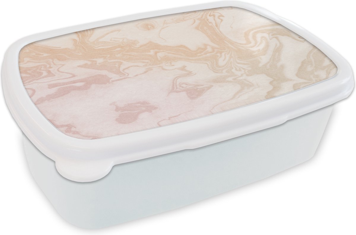 Broodtrommel Wit - Lunchbox - Brooddoos - Marmer - Oranje - Patroon - 18x12x6 cm - Volwassenen