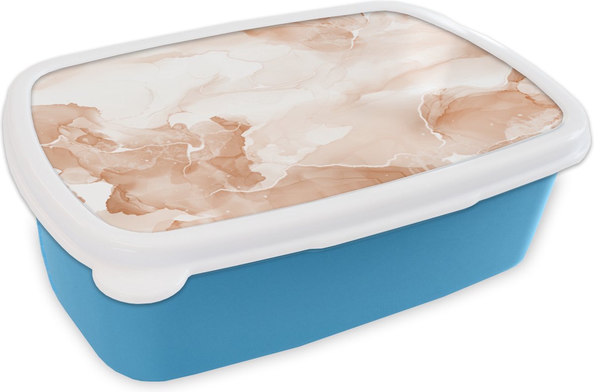 Broodtrommel Blauw - Lunchbox - Brooddoos - Marmer - Rood - Wit - 18x12x6 cm - Kinderen - Jongen