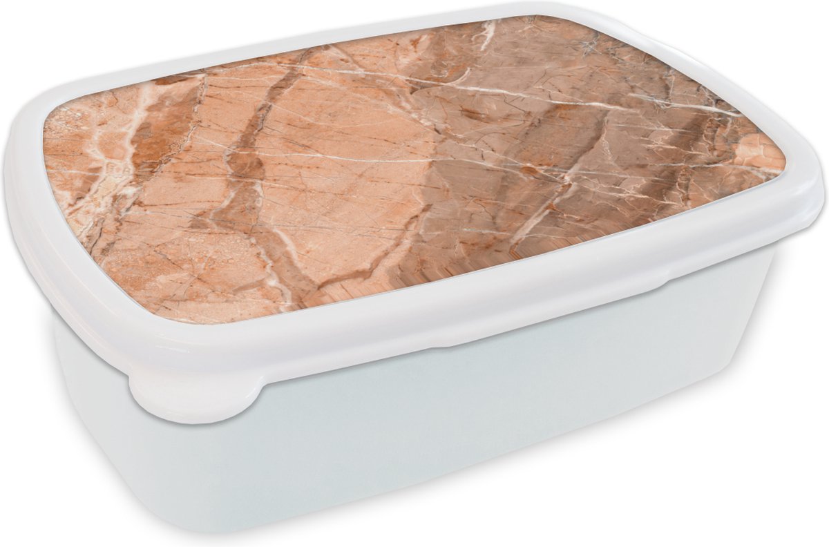 Broodtrommel Wit - Lunchbox - Brooddoos - Kristal - Oranje - Wit - Graniet - 18x12x6 cm - Volwassenen