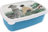 Broodtrommel Blauw - Lunchbox - Brooddoos - Vrouw - Japan - Natuur - Kimono - 18x12x6 cm - Kinderen - Jongen