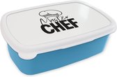 Broodtrommel Blauw - Lunchbox - Brooddoos - Keuken - Koken - Bakken - Chef - Master Chef - Kok - Tekst - 18x12x6 cm - Kinderen - Jongen