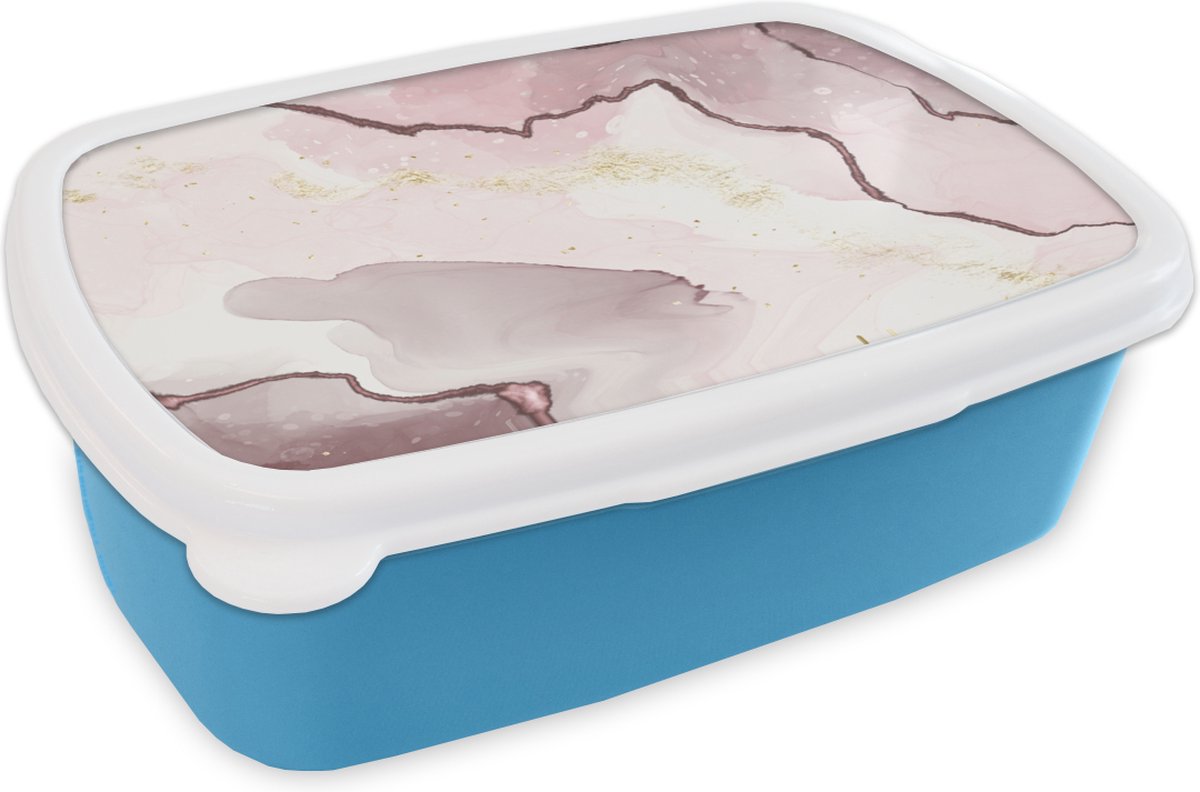 Broodtrommel Blauw - Lunchbox - Brooddoos - Marmer - Roze - Geel - 18x12x6 cm - Kinderen - Jongen