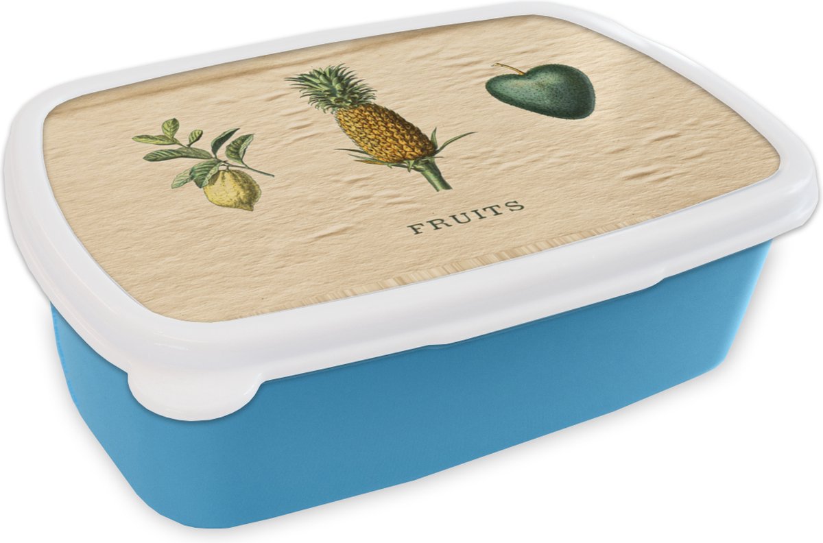 Broodtrommel Blauw - Lunchbox - Brooddoos - Fruit - Eten - Ananas - 18x12x6 cm - Kinderen - Jongen