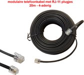 TELEFOONKABEL - 20m – soepel - met modulaire RJ11-connectors 6P4C - 4-aderig - zwart